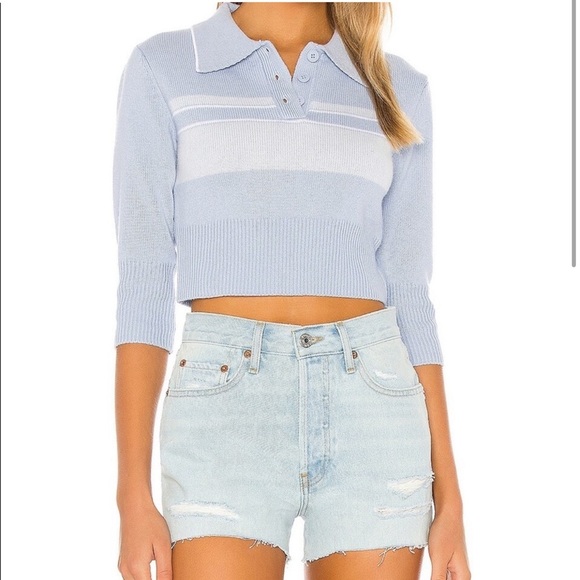 NWOT RE/DONE 60s Shrunken Polo Top in Pale Blue Stripe size small - Picture 1 of 7